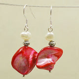 Baroque Pearl Red Shell Silver Dangle Earrings for Women