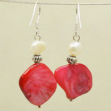 Baroque Pearl Red Shell Silver Dangle Earrings for Women