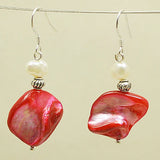 Baroque Pearl Red Shell Silver Dangle Earrings for Women