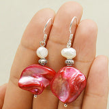 Baroque Pearl Red Shell Silver Dangle Earrings for Women