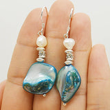 Freshwater Pearl Shell Silver Dangle Earrings 925 Silver Beads