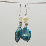 Freshwater Pearl Shell Silver Dangle Earrings 925 Silver Beads