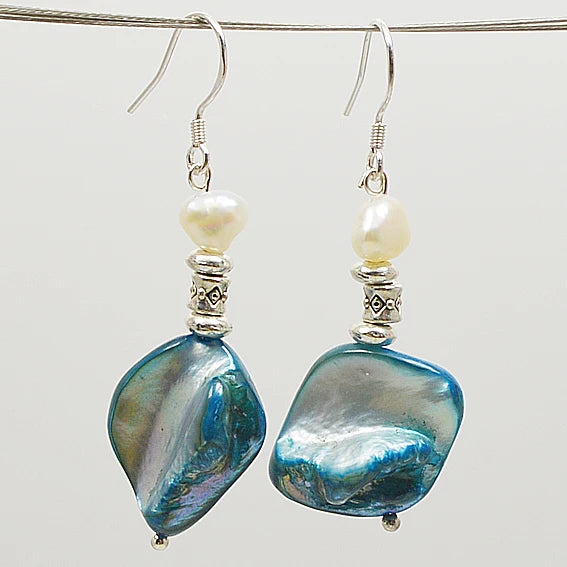 Freshwater Pearl Shell Silver Dangle Earrings 925 Silver Beads