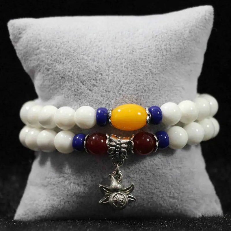 Colorful Pendant Double Layers Women Bracelet with 8mm Round Loose Beads
