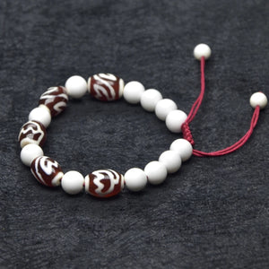 Red & White Tibet Louts Fengshui DZI String Woven Bracelet