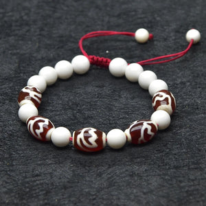 Red & White Tibet Louts Fengshui DZI String Woven Bracelet