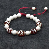 Red & White Tibet Louts Fengshui DZI String Woven Bracelet