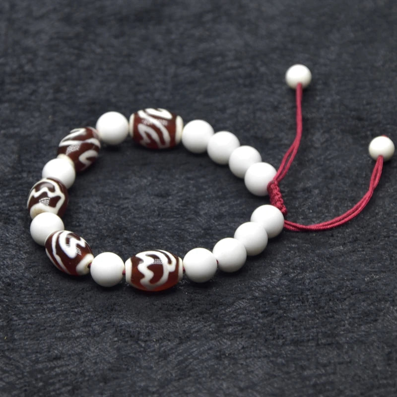 Red & White Tibet Louts Fengshui DZI String Woven Bracelet