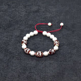 Red & White Tibet Louts Fengshui DZI String Woven Bracelet