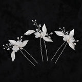 Bridal Floral Ceramic Flower Hair Comb Set with Rhinestone Crystal