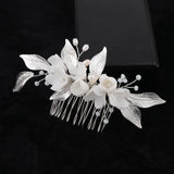 Bridal Floral Ceramic Flower Hair Comb Set with Rhinestone Crystal