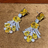 Geometric Fan-Shaped CZ Diamond Earrings 925 Silver Bride Wedding Jewelry
