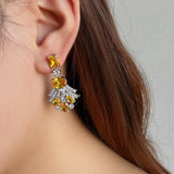 Geometric Fan-Shaped CZ Diamond Earrings 925 Silver Bride Wedding Jewelry