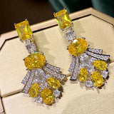 Geometric Fan-Shaped CZ Diamond Earrings 925 Silver Bride Wedding Jewelry
