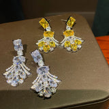 Geometric Fan-Shaped CZ Diamond Earrings 925 Silver Bride Wedding Jewelry