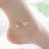 925 Sterling Silver Anklet with Daisy Pendant Cross Chain