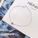 925 Sterling Silver Anklet with Glossy Bead Pendant Snake Chain