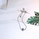 925 Sterling Silver Anklet with Glossy Bead Pendant Snake Chain