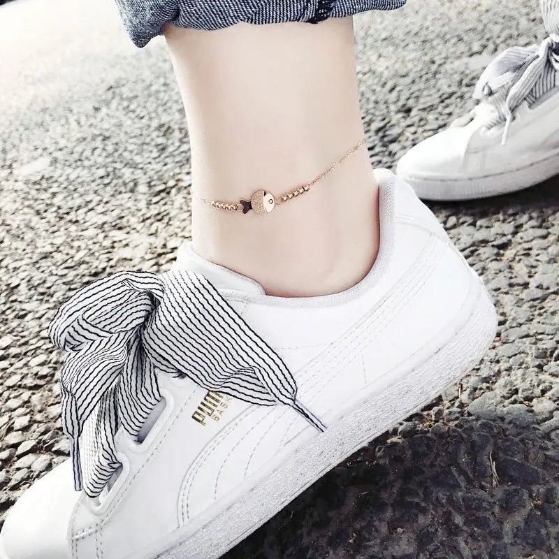 925 Sterling Silver Fish Drop Zirconia Anklet