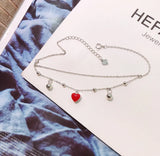 925 Sterling Silver Love Heart Anklets Polished Beads Summer Fine Accessories