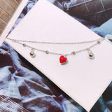 925 Sterling Silver Love Heart Anklets Polished Beads Summer Fine Accessories