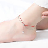 925 Sterling Silver Zircon & Star Anklets Red Rope Ankle Summer Accessories