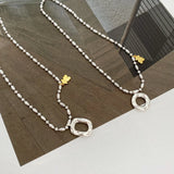 925 Sterling Silver Bear Donut Ring Pendant Necklace