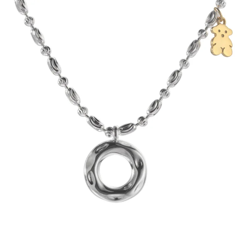 925 Sterling Silver Bear Donut Ring Pendant Necklace for Women