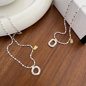 925 Sterling Silver Bear Donut Ring Pendant Necklace