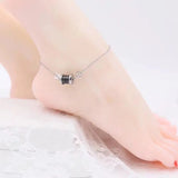 925 Silver Anklet with Cubic Crystle Moon and Star Cross Chain