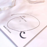 925 Sterling Silver Anklets with Cubic Zirconia Moon and Star Snake Cross Chain