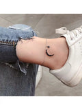 925 Sterling Silver Anklets with Cubic Zirconia Moon and Star Snake Cross Chain