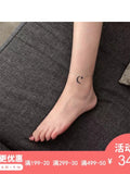 925 Sterling Silver Anklets with Cubic Zirconia Moon and Star Snake Cross Chain