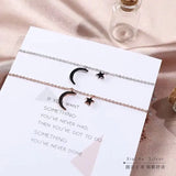 925 Sterling Silver Anklets with Cubic Zirconia Moon and Star Snake Cross Chain