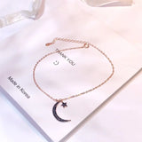925 Sterling Silver Anklets with Cubic Zirconia Moon and Star Snake Cross Chain