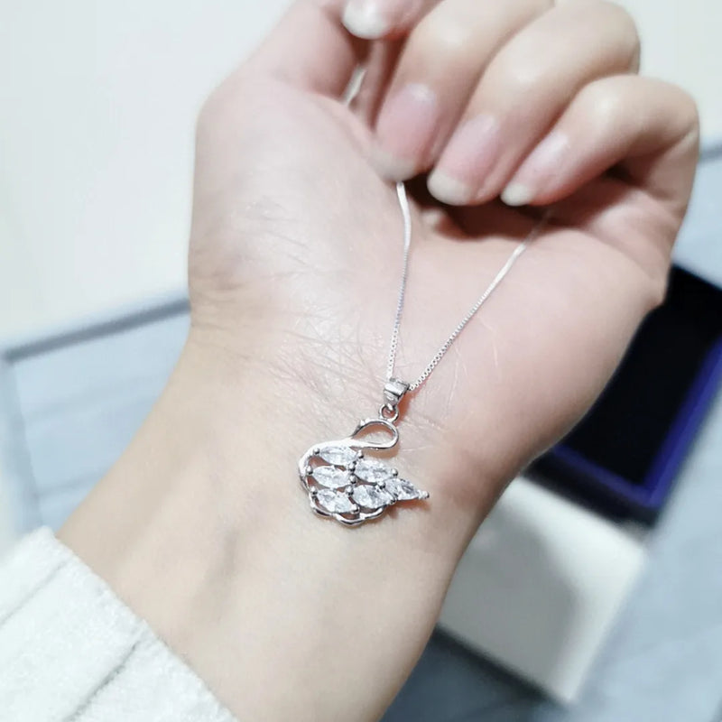 925 Silver Pendant Necklace with Cubic Crystal on Snake Chain