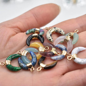 12Pcs Natural Stone Moon Pendants Necklace Jewelry DIY