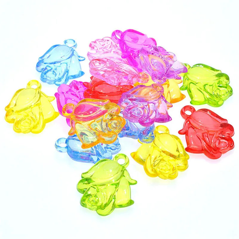 210pcs Acrylic Rose Flower Necklace Pendants Assorted Colors