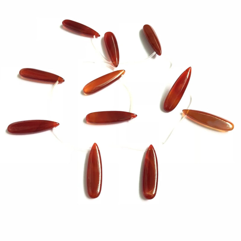 Natural Red Carnelian Agate 10x36mm Smooth Pear Drop Beads