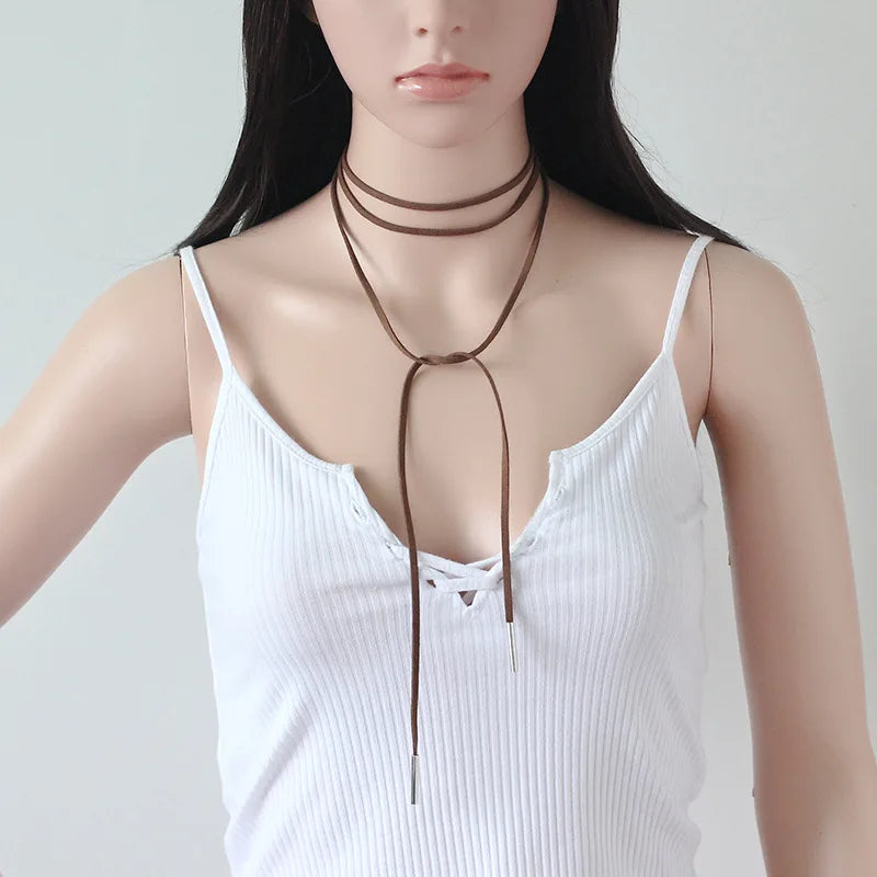Long Velvet Rope Bow Knot Necklace Romantic Tie Necklace