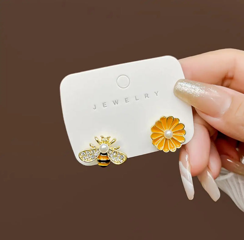 10 Pairs Bee & Flower Earrings, Party Gift for Women
