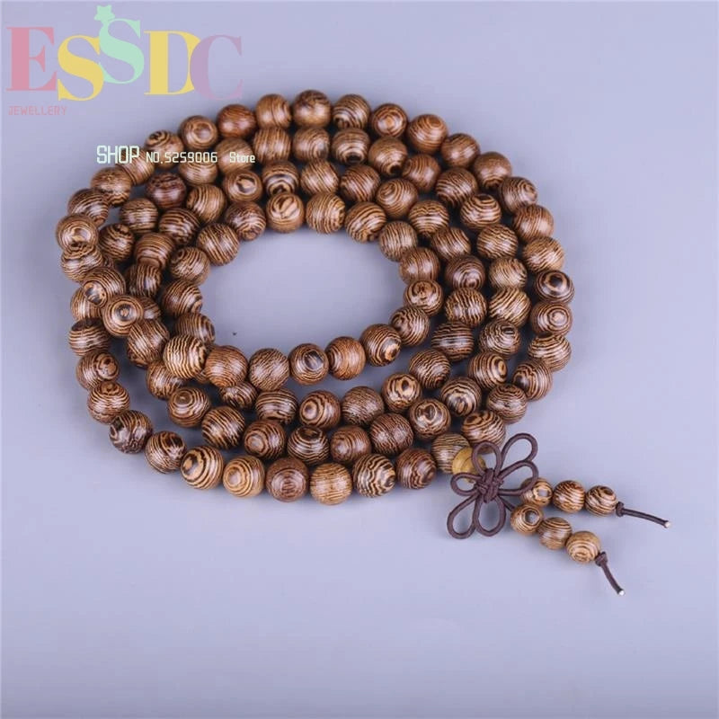 10 Pcs Natural Chicken Wing Wenge Wood 108 Beads Bracelet Hand Chinese Knot