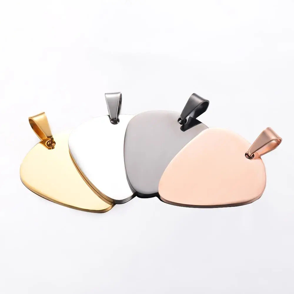 10 pcs Stainless Steel ID Dog Tags Guitar Pick Necklace
