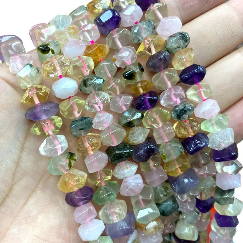 Natural Amethysts Citrines Prehnite Mix Faceted Stone Beads 6-11MM