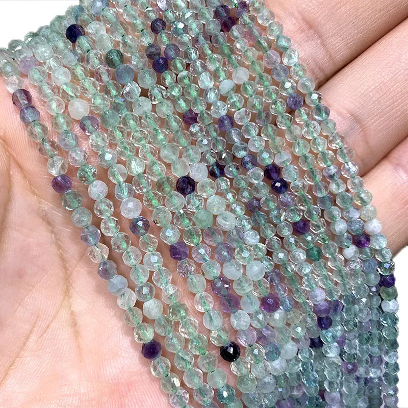 Natural Fluorite Faceted Round Beads 2MM 3MM 4MM