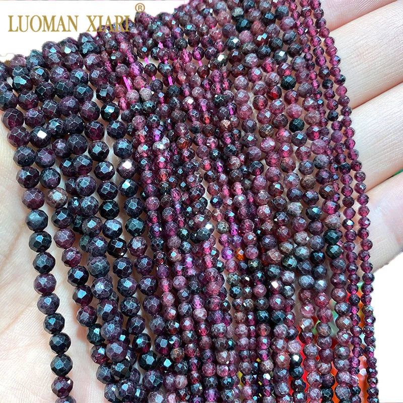 Natural Red Garnet Faceted Round Beads For Jewelry Making DIY - 2MM 3MM 4MM