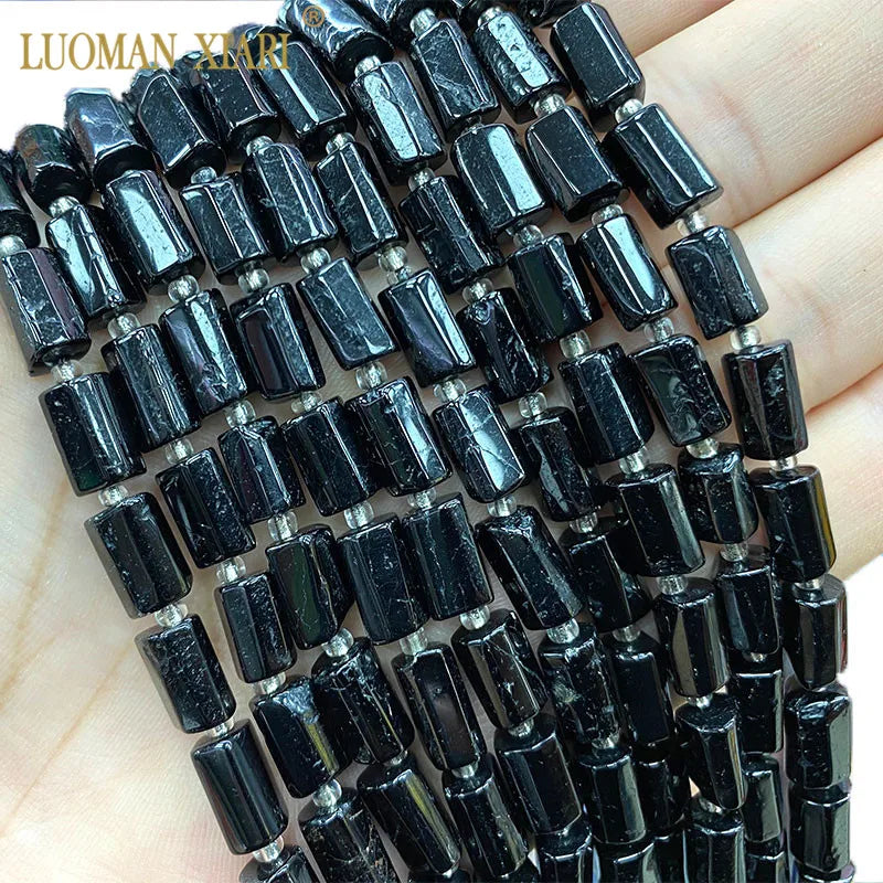 Natural Stone Tourmaline Faceted Cylinder Spacer Beads 15''