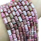 Natural Red Rhodonite Faceted Cylinder Beads 15''