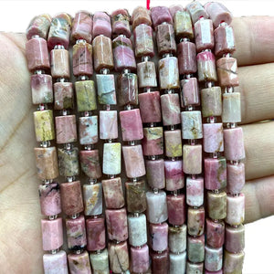 Natural Red Rhodonite Faceted Cylinder Beads 15''