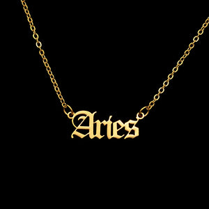 Old English Zodiac Letter Pendant Necklace for Women